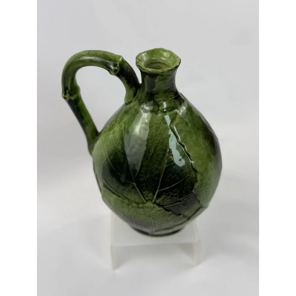RARE Italian VIETRI Ceramic Dispenser Green Grape Leaf Cruet 9685